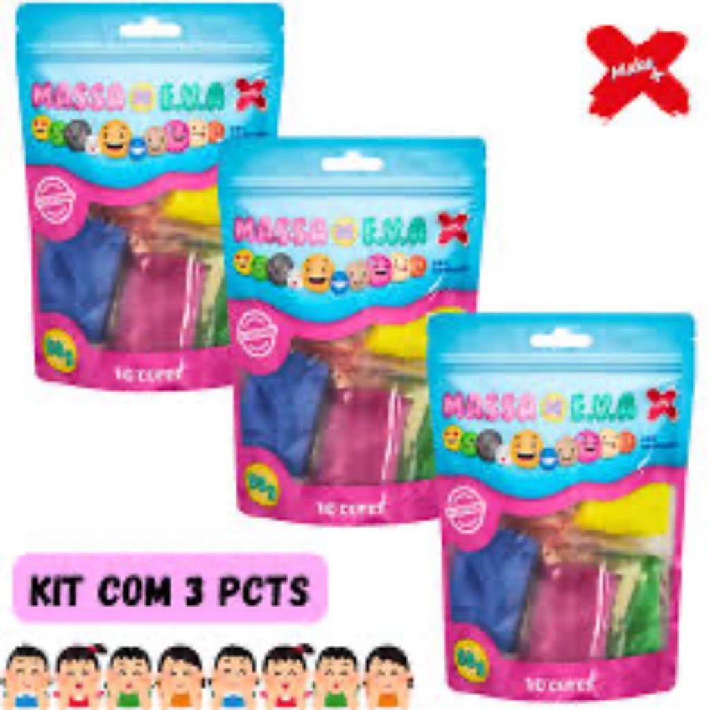 Kit Massinha de EVA 3 Pacotes de 50gr Cada Com 10 Cores Vibrantes Para Modelar Original Make+