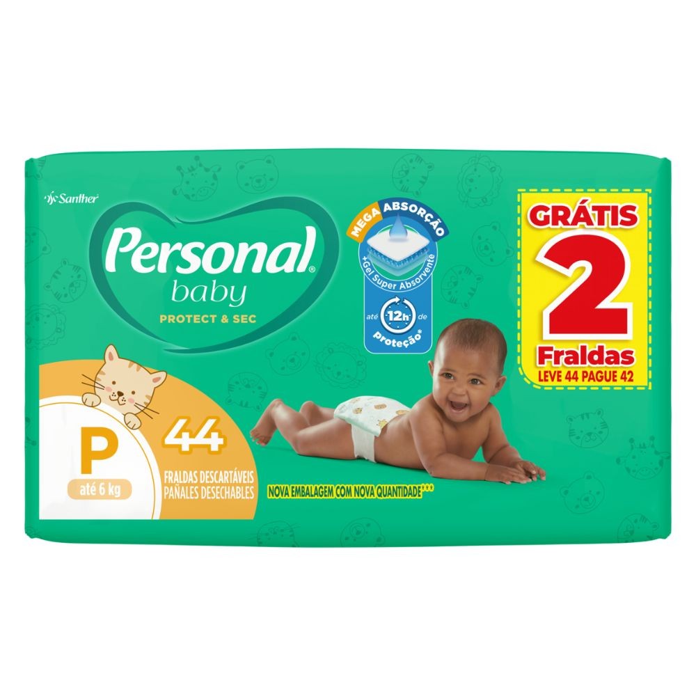 Fralda Personal Baby Protect E Sec Tamanho P 44 Fraldas Descartáveis