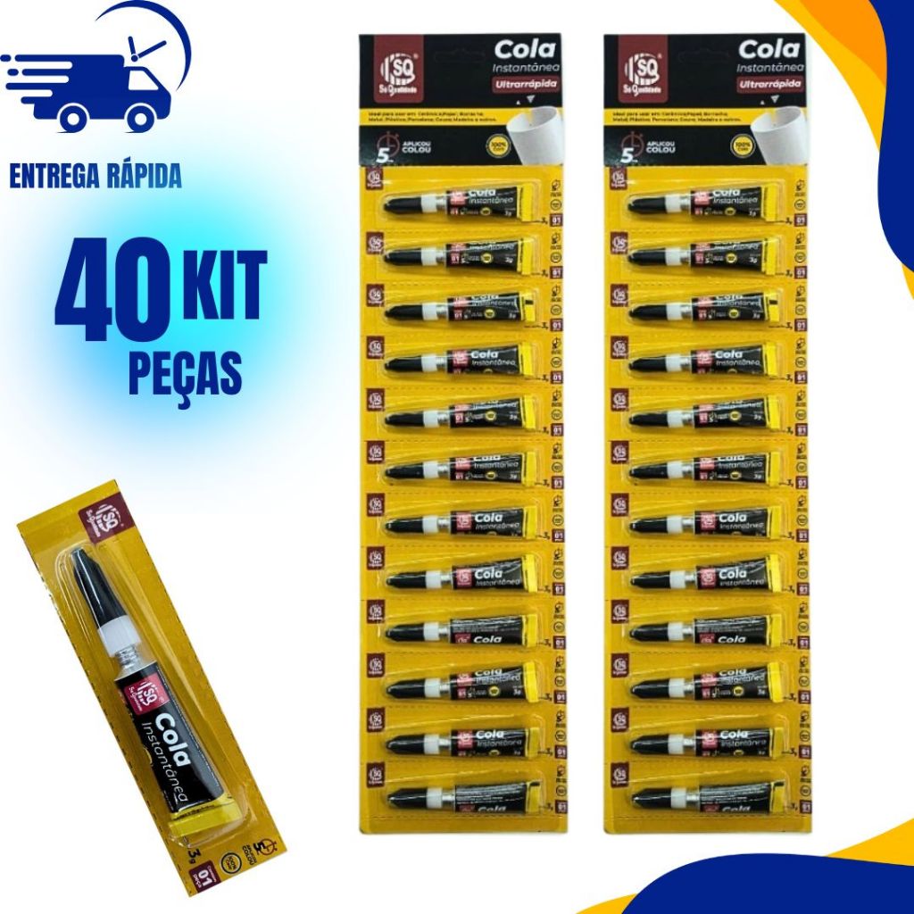 KIT 40 Super Cola Instantânea Tubo 3g Ultra Rápida Adesivo Transparente Uso Geral C/40 Ou 20 Unid