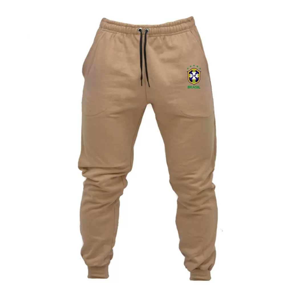 Calça Moletom Unissex Com Punho Algodão Estampada Fire Fox Bandeira Brasil