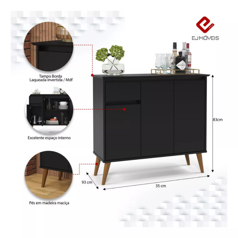 Aparador Gabinete Buffet Veneza Pés Palito Cor Pr