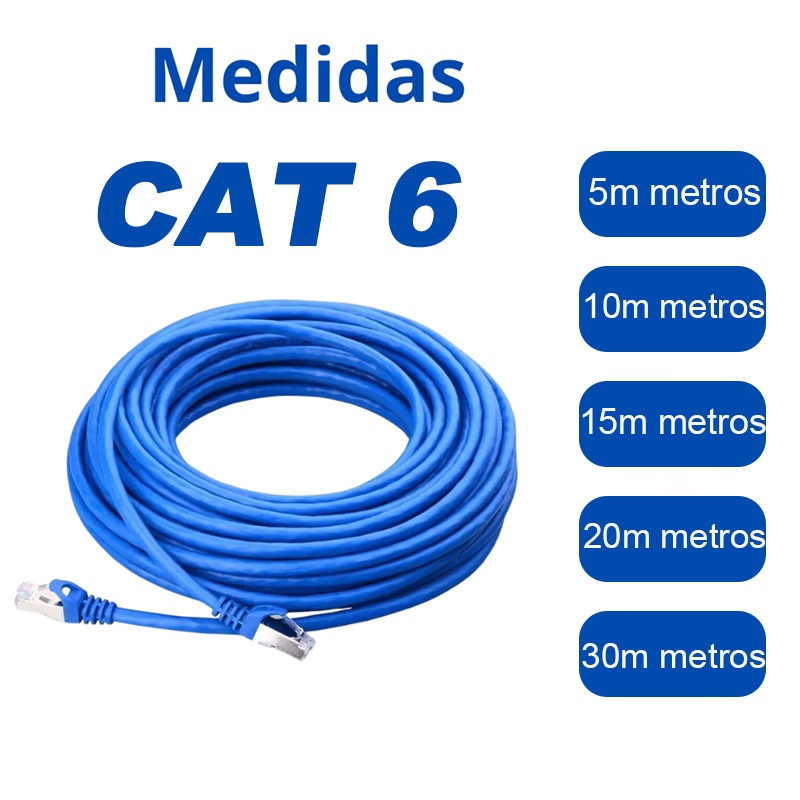 Cabo de rede azul RJ45 CAT6 Pc Notebook Roteador Smart Tv Video Game  3/5/10/15/20 metros