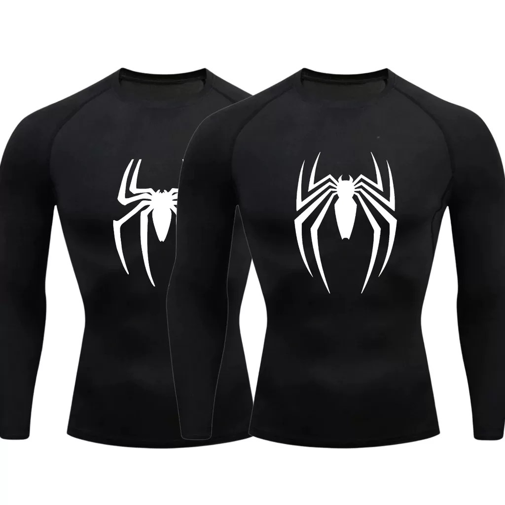 Kit 2 Camisetas Compressão Proteção Uv Estampada Tecido Gelado Segunda Pele Manga Curta Aranhas Spid