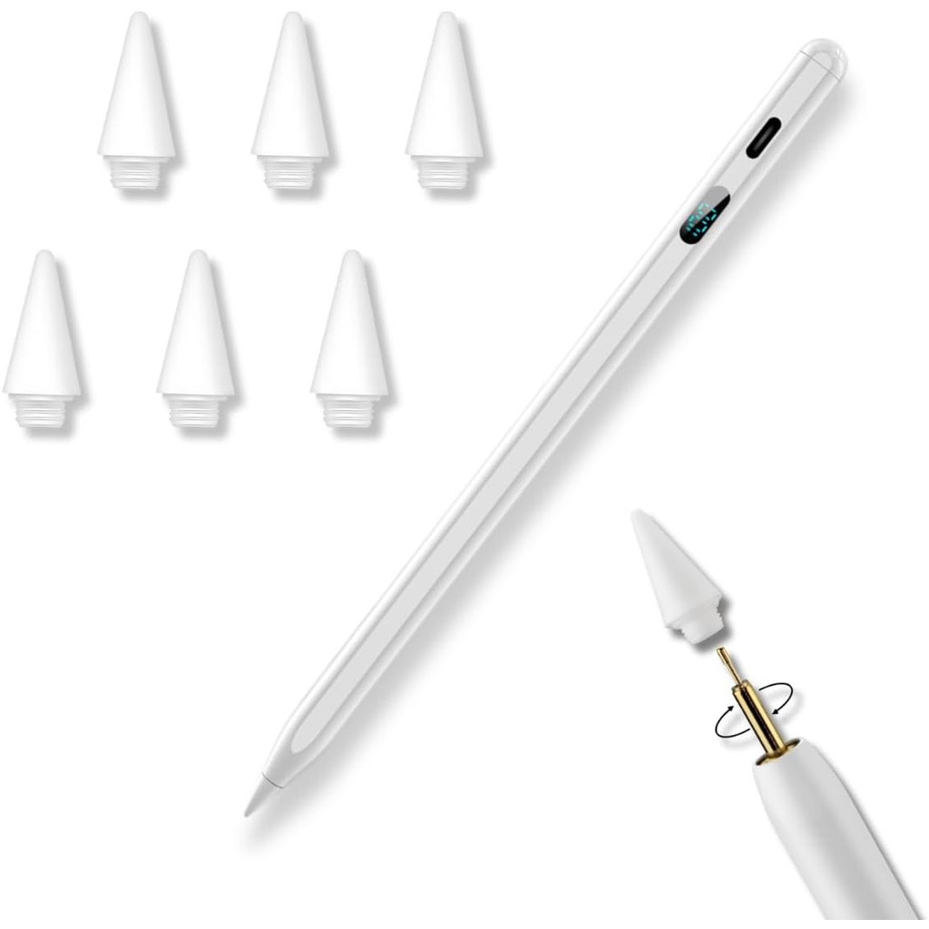 Kit Caneta Touch Dual Shock Palm Rejection para iPad com Visor de Bateria + 6 Ponteiras – Gshield