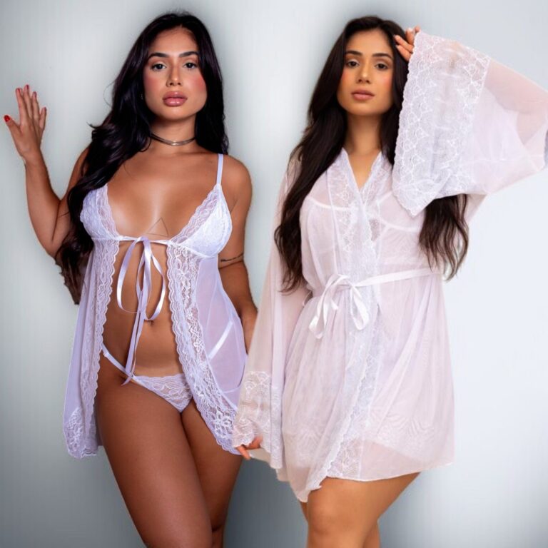 Kit Robe de Tule e Camisola Transparente com Abert