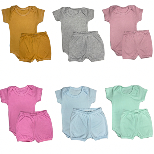kit 4 peças body + shortinho menina e menino para