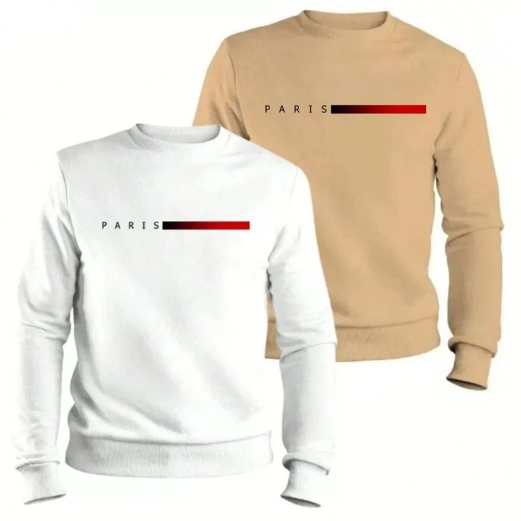 Kit 2 Blusa Moletom Paris Gola Redonda Blusa De Frio Algodão Casaco Feminino Masculino