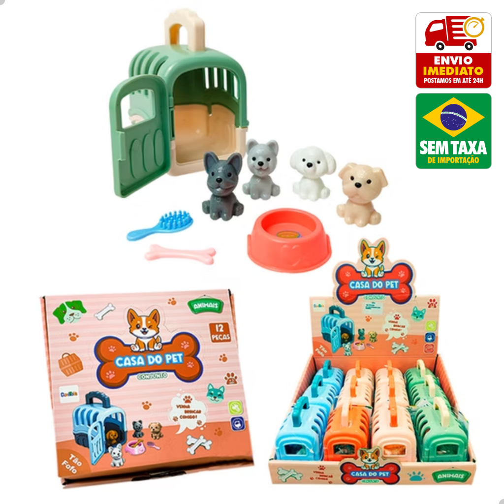 Kit Casinha Gatinho Cachorrinho Pet Acessorios Mini DuteToys DTY1067 DTY1068