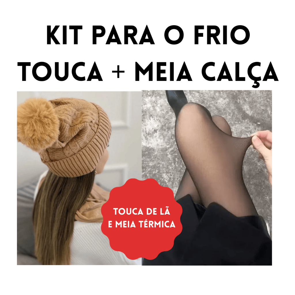 Kit De Frio Touca Forrada Pompom Gorro De Inverno + Meia Calça Térmica Forrada De Lã Pelinho