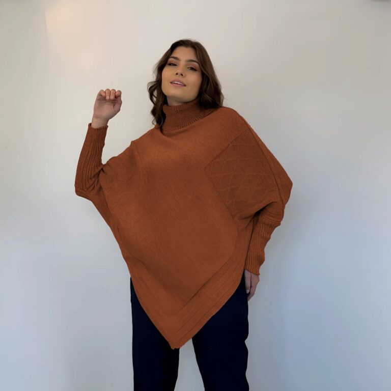 Poncho Kimono Manga Longa Inverno Blusa Tricot Fem