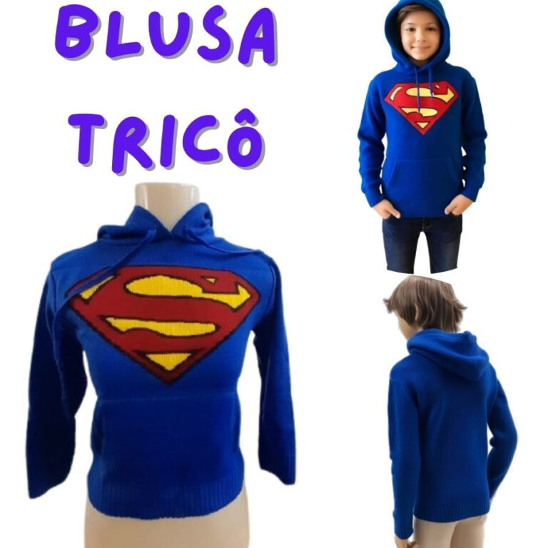 Blusa Infantil Tricô em Lã P/ Menino Capuz Estil