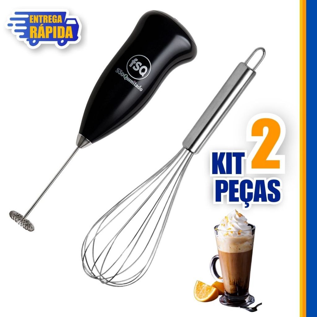 2 pecas Misturador Mini Mixer Elétrico Batedor Inox Café Chá Milk Shake, 1 fue misturador manual