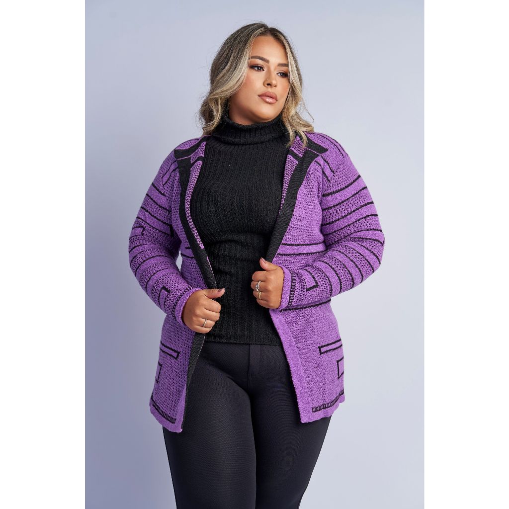 Casaco Plus Size Feminino Alongado de Frio Grosso Aberto sem Botões para Inverno
