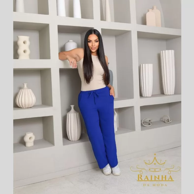 CALÇA PANTALONA DUNA  Cintura Alta Leve Confortável Calça Feminina Com Bolso Verão