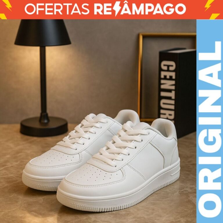 Tênis Branco Preto Masculino Feminino Casual Leve
