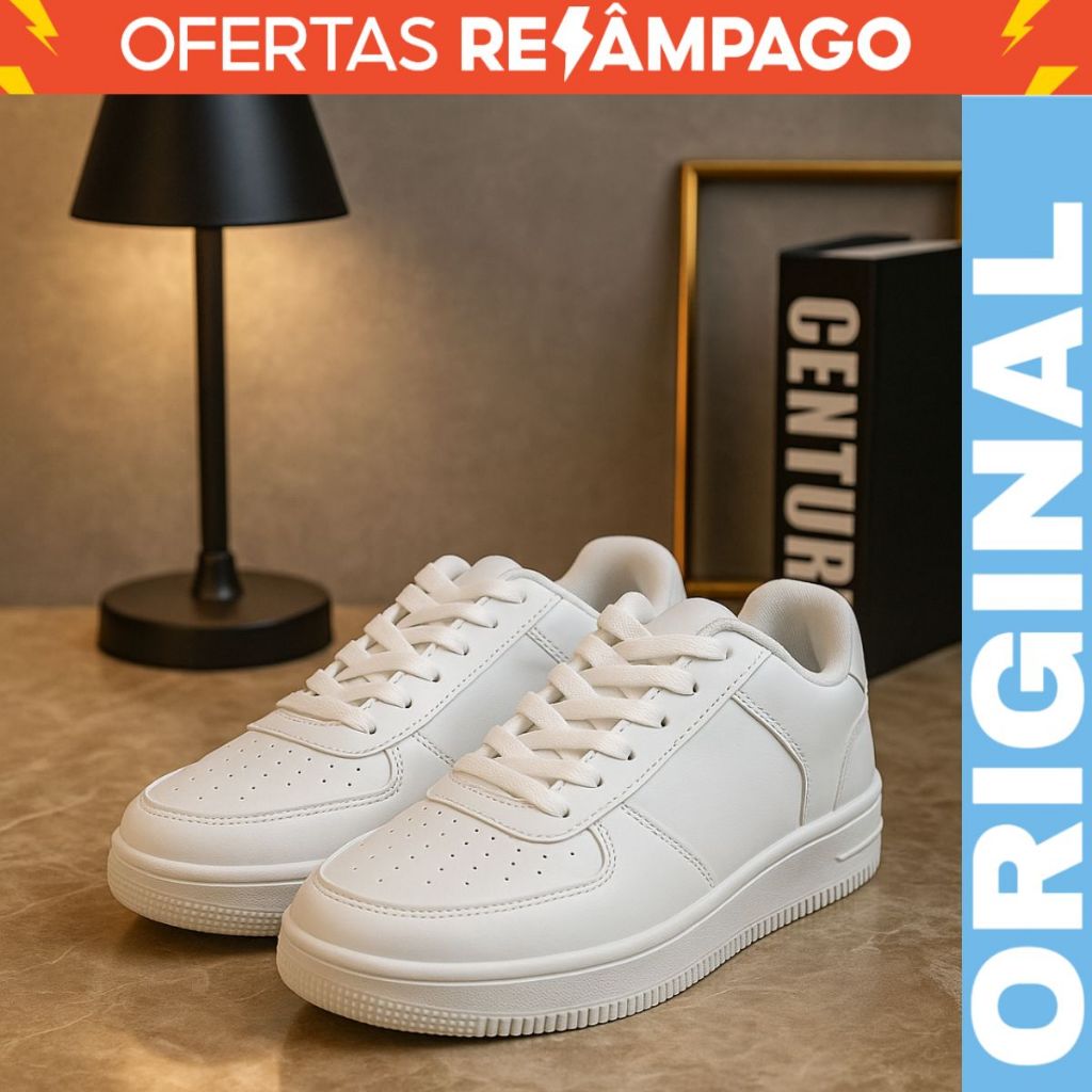 Tênis Branco Preto Masculino Feminino Casual Leve Caminhada Corrida e Academia Promoção Envio Rápido