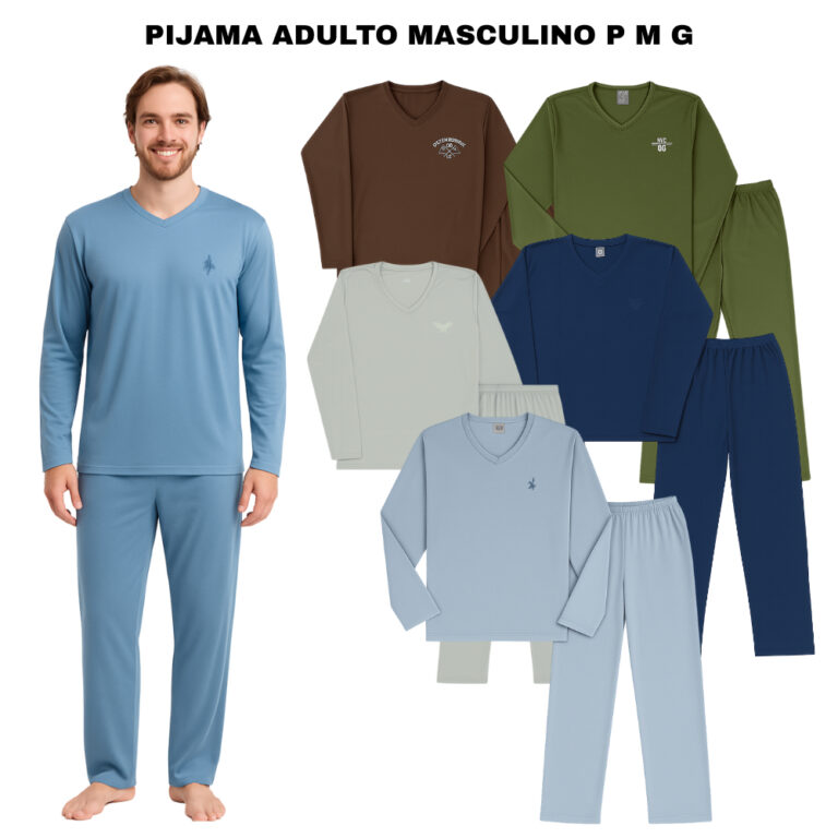 Pijama Longo Adulto Masculino Manga Comprida Borda