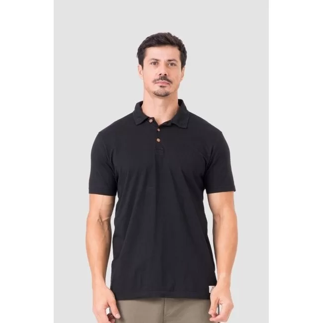Camiseta Polo Masculina Estonada Preto