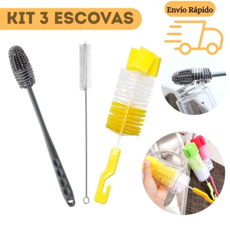 Kit 3 Escova Mamadeiras Lava Garrafas Esponja Limp
