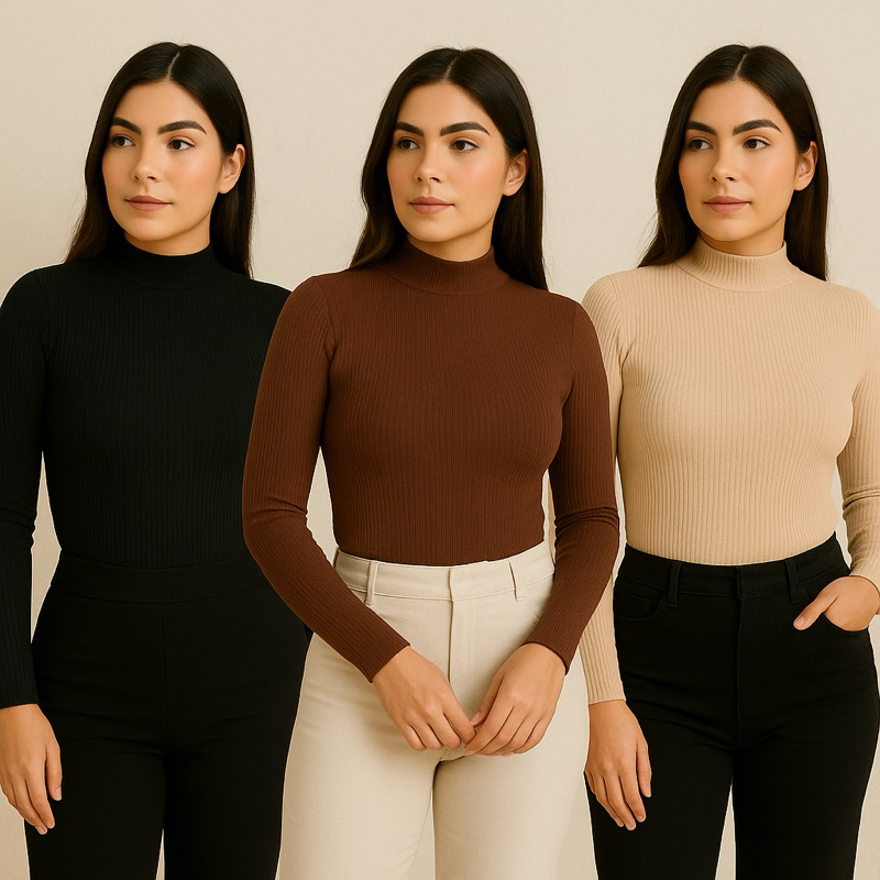 KIT 3 Blusa Térmica Feminina Manga Longa Cacharrel Gola Alta Flanelada Segunda Pele Inverno