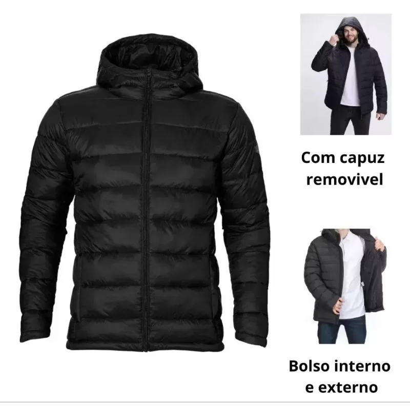 Jaqueta Masculina Bobojaco Impermeável Puffer Corta Vento Nylon Capuz