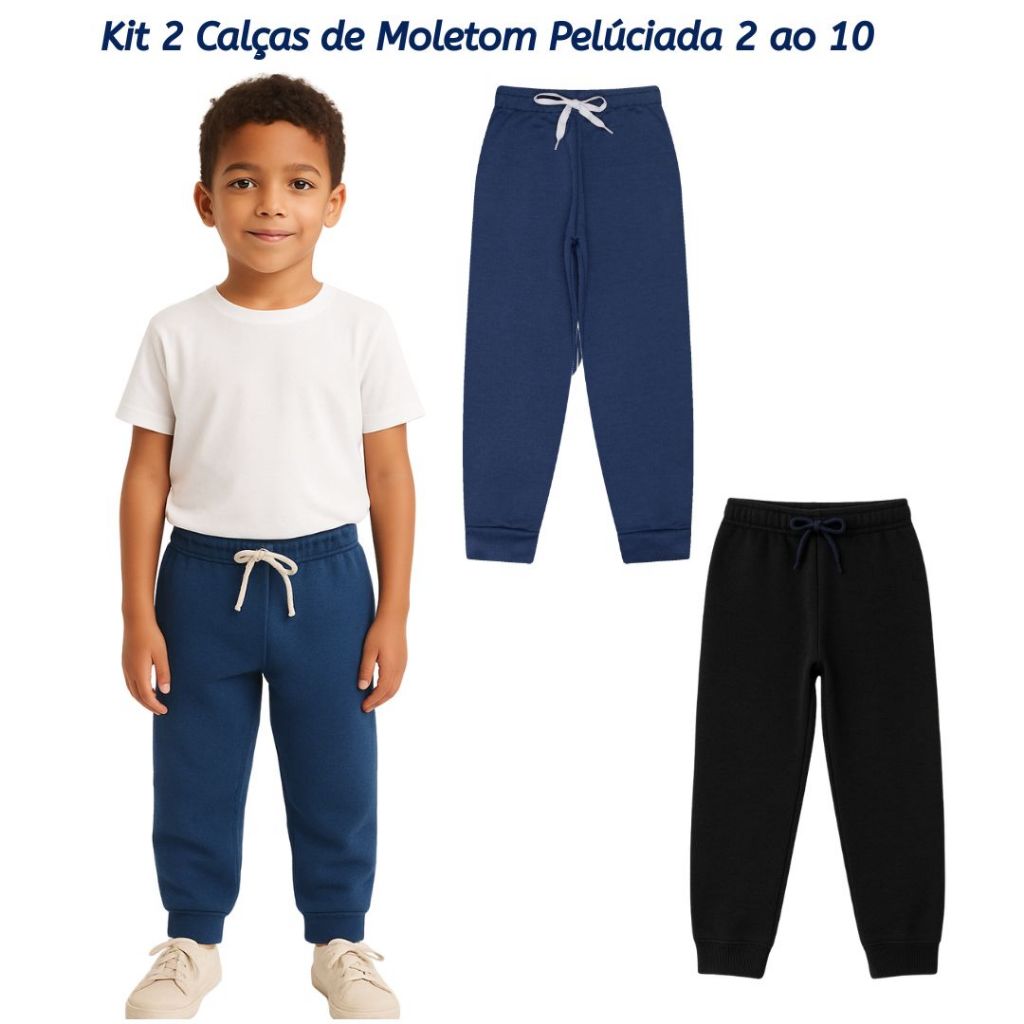 Kit 2 Calças de Moletom Peluciado Infantil Menino Inverno Tamanho 2 ao 10 anos