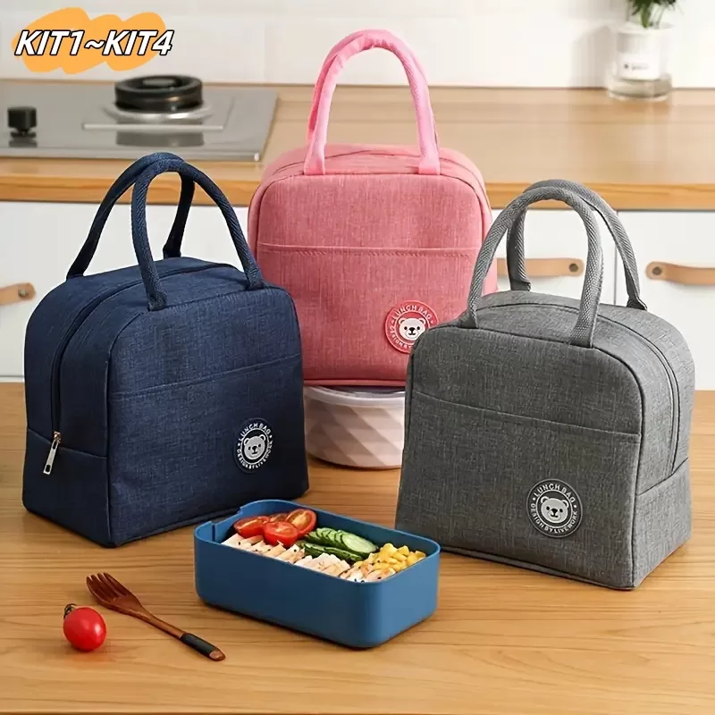 KIT1~KIT4 Bolsa Térmica Feminina Masculina Portatil Marmita Lanche Bebida Com Isolamento Térmico De