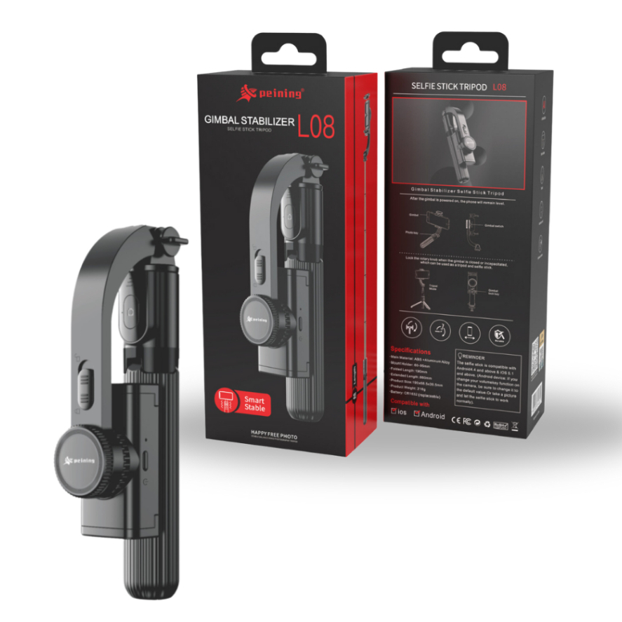 Estabilizador Gimbal PEI-L80 3 Eixos  Vídeos Suaves, Rotação 360. e Compatibilidade com Smartphones