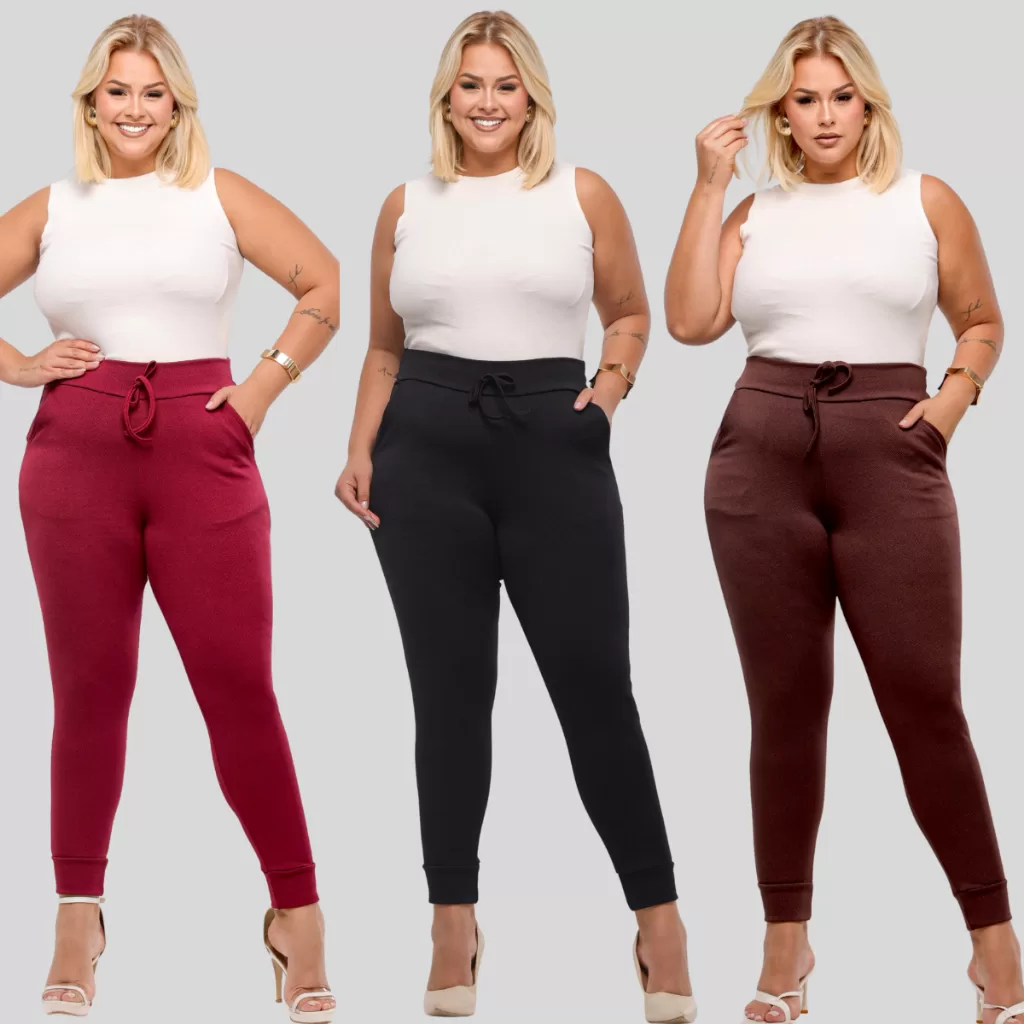 Kit Calças Feminina Estilo Jogger Montaria Crepe de Malha Casual Dia a Dia Plus Size do 36 ao 52