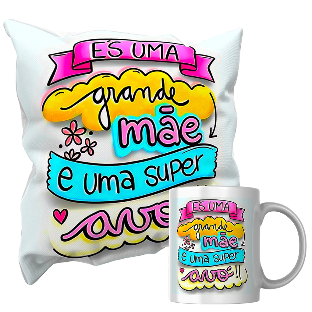 Kit Presente Mãe Vovó Caneca de cerâmica + Almofada 30x30cm Com Enchimento Antialérgico