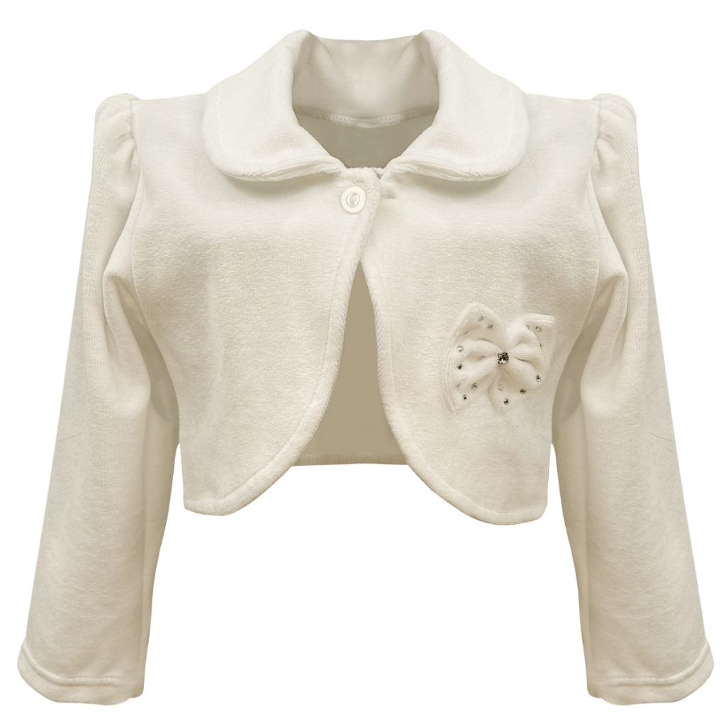 Bolero Casaco Infantil Inverno Off White Bege Plush Festa Casamento