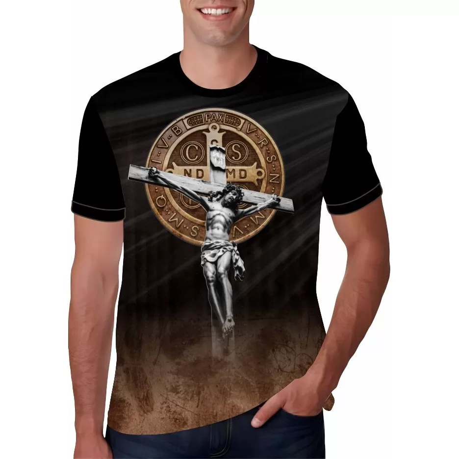 Camiseta Religiosa Católica Medalha de São Bento CTF2339