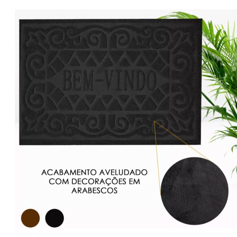 Tapete porta entrada capacho bem vindo retangular 