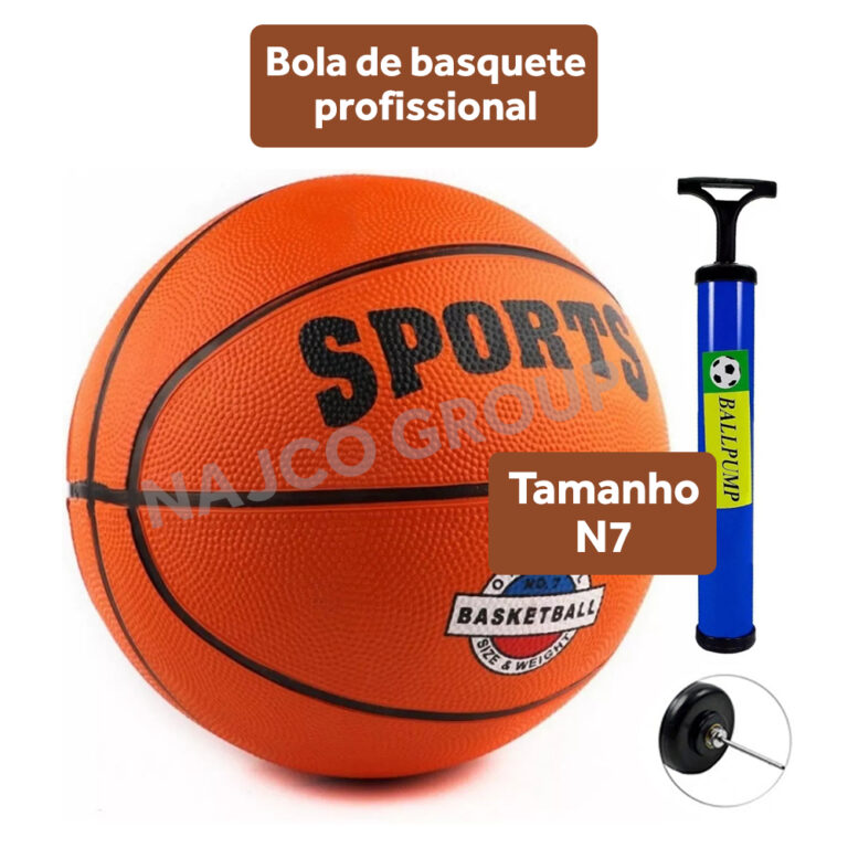 Kit Bola Basquete Tamanho Oficial N. 7 + Bomba Inf