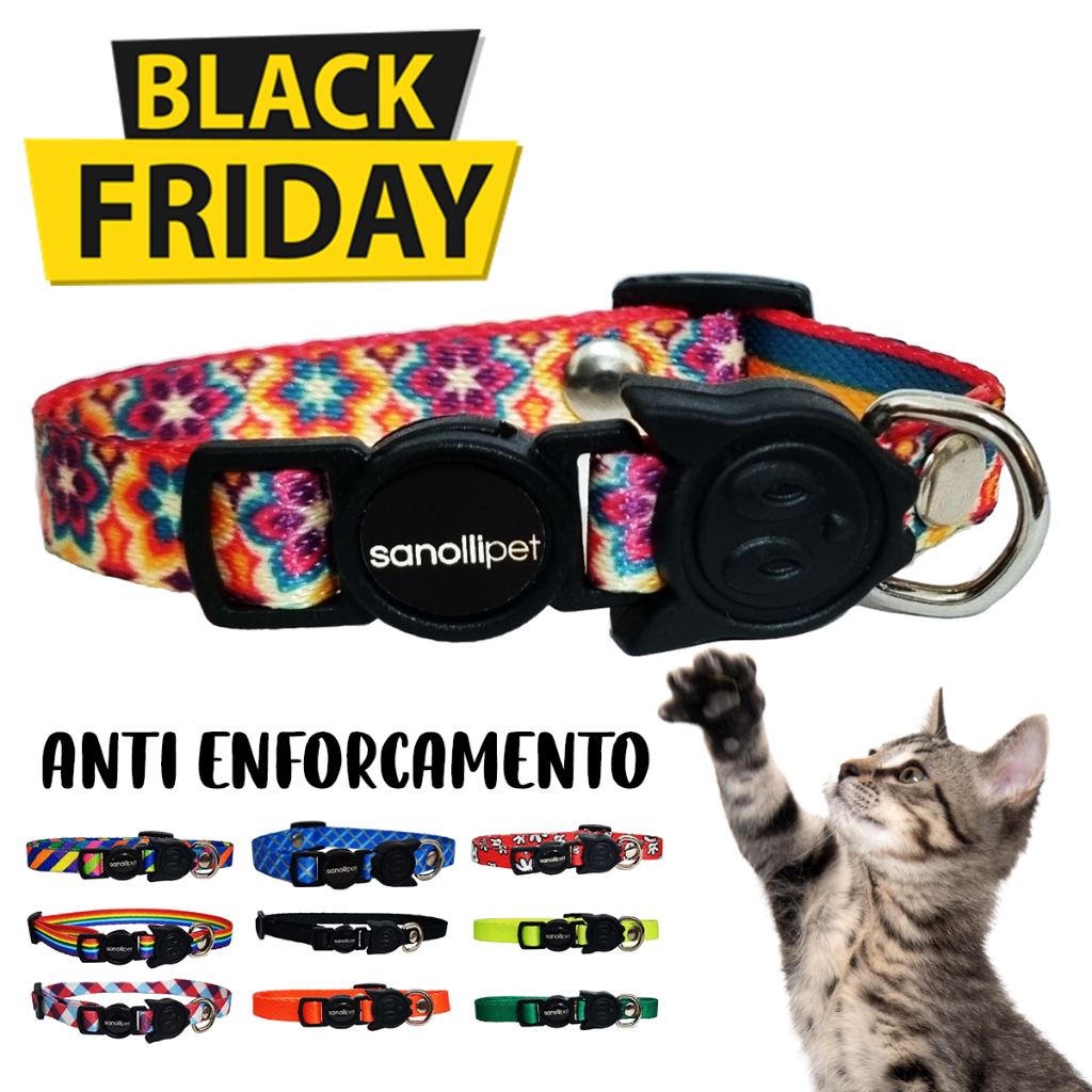 Coleira Para Gato – Fecho Anti-enforcamento Ajustável Segura Reforçada Passeio Filhote Macho Femea