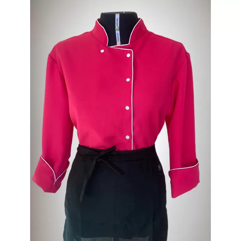 Doma/dolma Chef De Cozinha Unissex Em Oxford Manga 3/8 COR: PINK – BOTÃO Pressão – COM NOME BORDADO