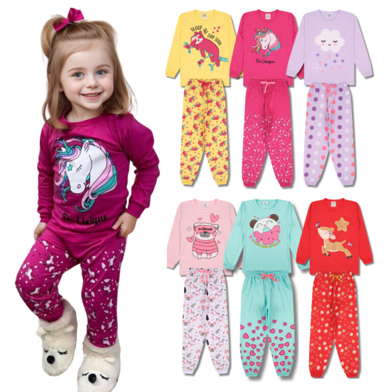 Kit 4 Peças Pijama Infantil Menina Manga Comprida