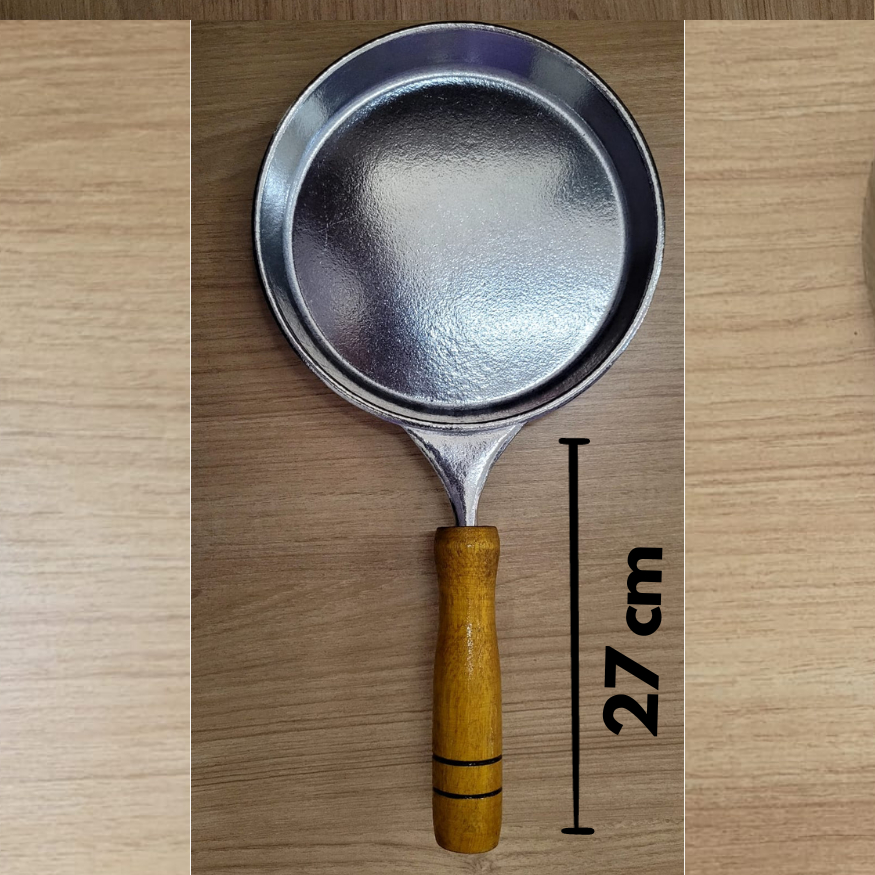 FRIGIDEIRA PANQUEQUEIRA E TAPIOQUEIRA DE ALUMINIO CABO DE MADEIRA ARTESANAL