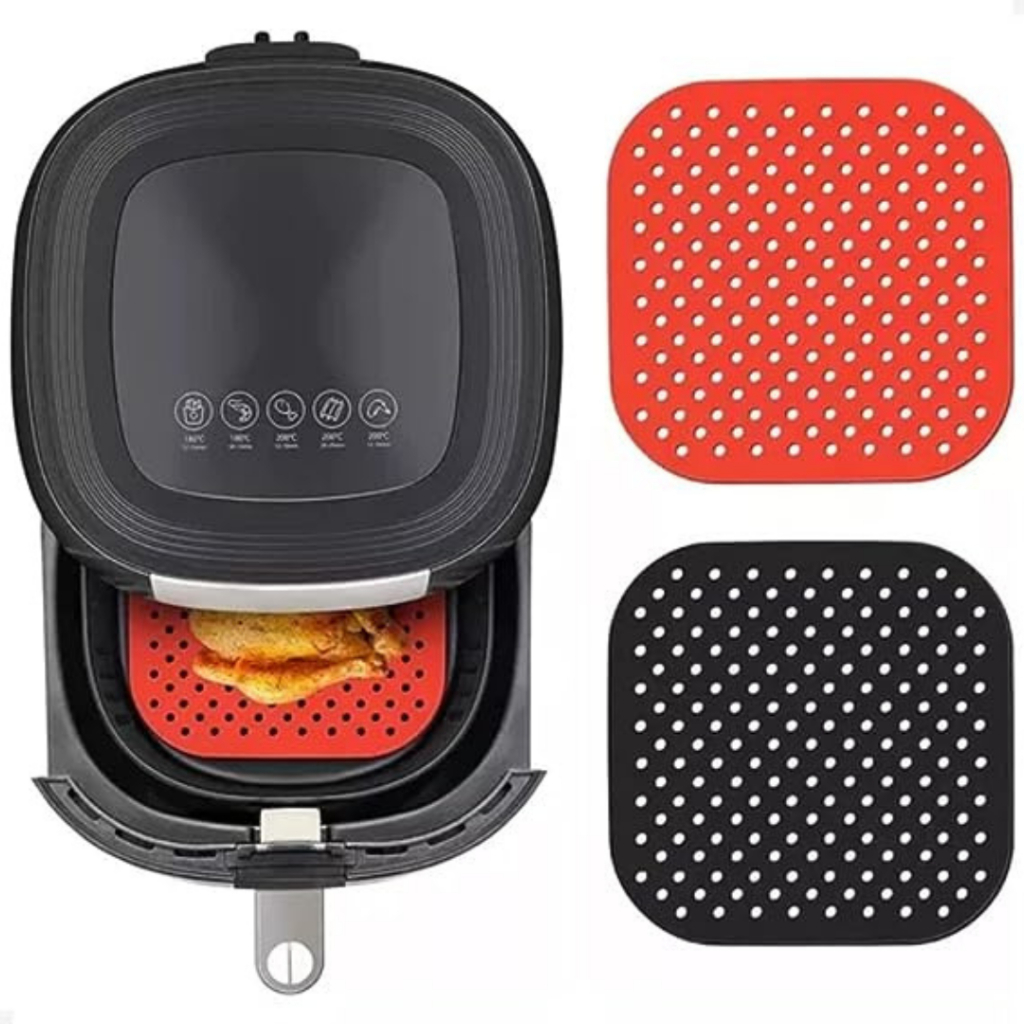 Forro Tapete em Silicone Para Air Fryer 19cm Fritadeira Elétrica QUADRADO Multiuso Universal Vermelh
