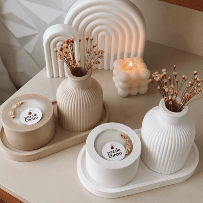 Kit AESTHETIC: Vaso + Bandeja + Vela Aromática OU itens avulsos | Produto Artesanal.