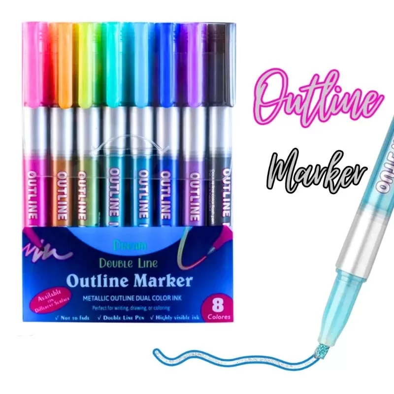 Caneta Outline Marker Unidade ou Kit Metálica Linha Dupla Arte Caneta Contorno