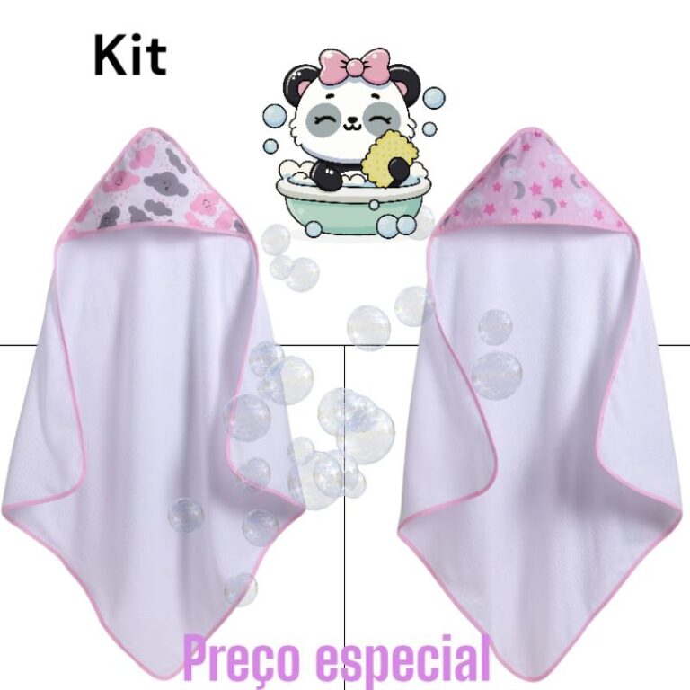 KIT 2 TOALHAS DE BANHO BEBÊ COM CAPUZ SUPER MACIO