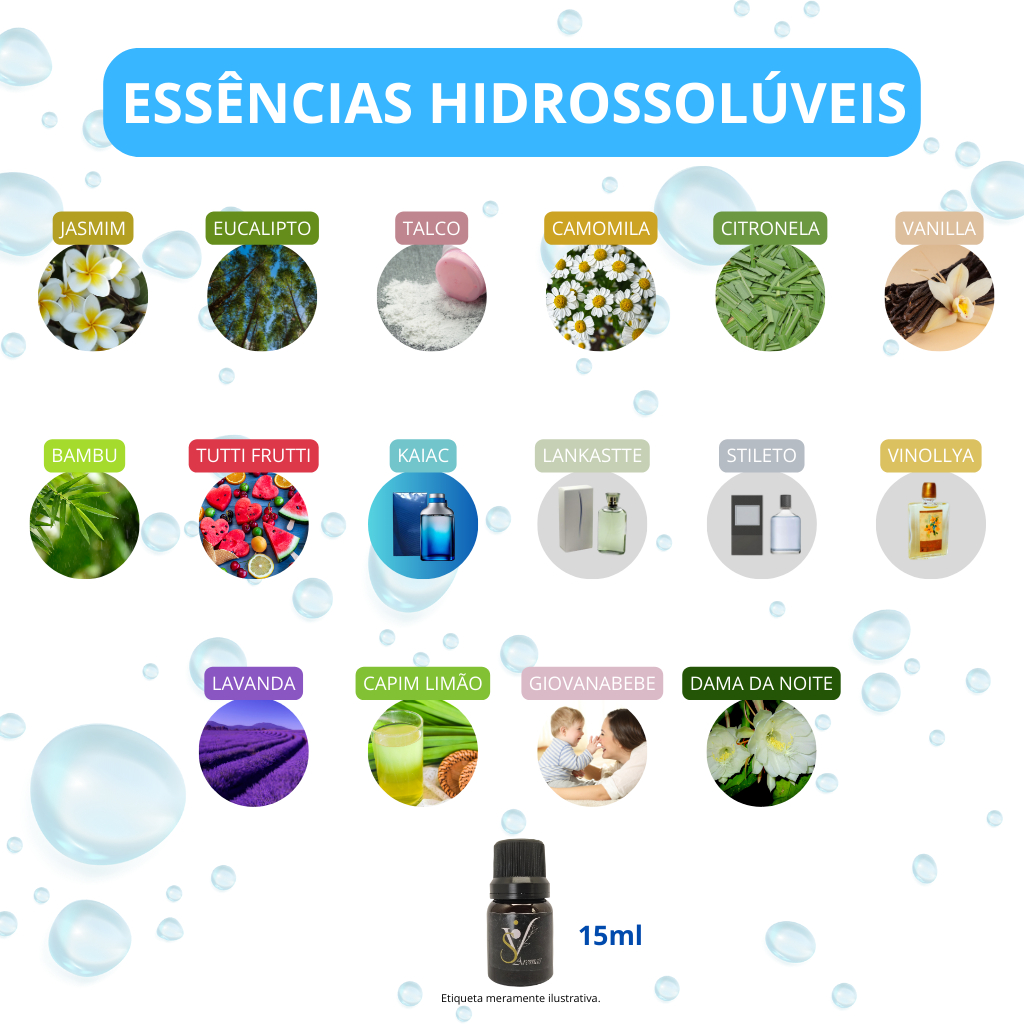Kit 3 ou 6 Essências Aromatizante 15ml base água Hidrossolúvel – Difusor Aromatizador Umidificador