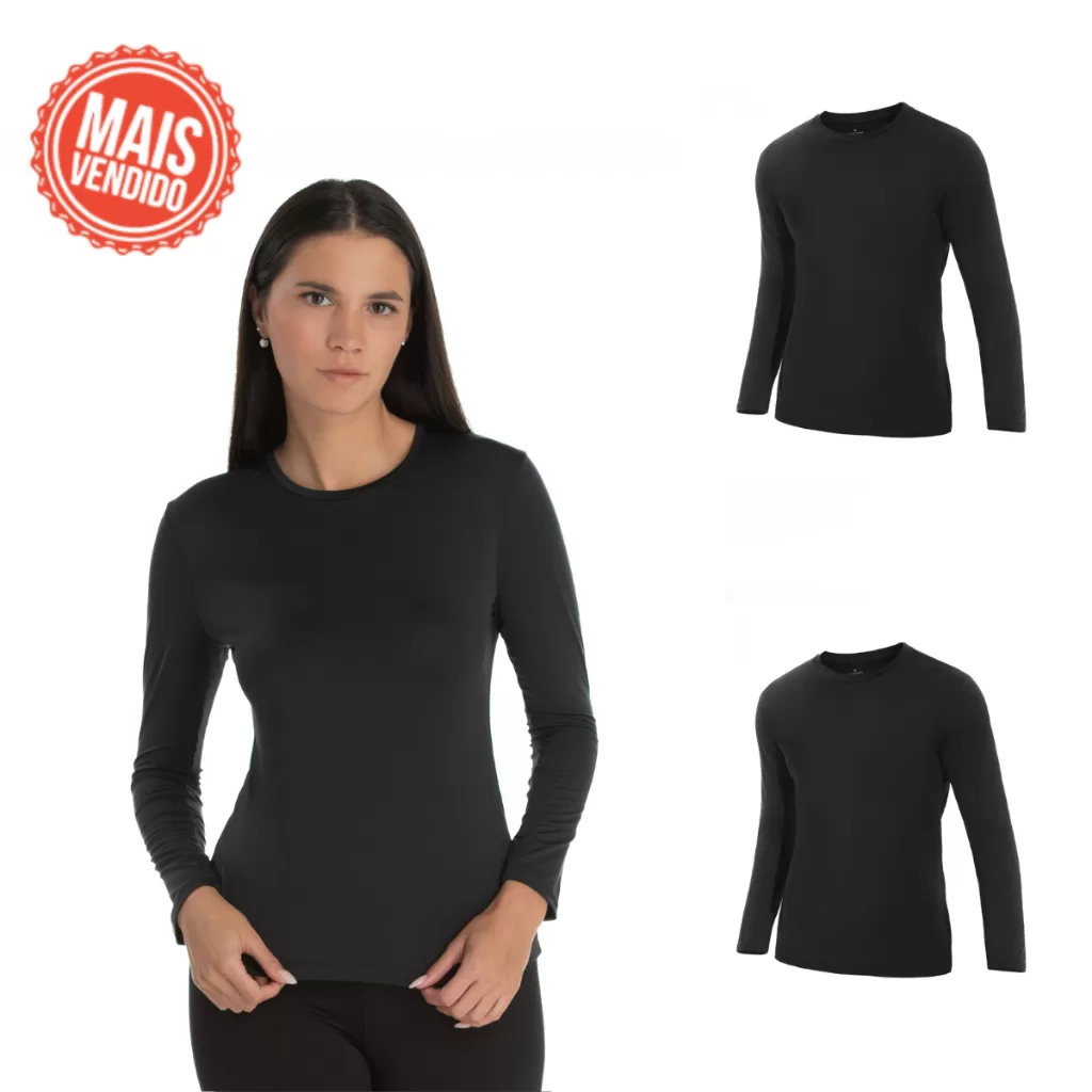 Kit 2 Camisa Térmica Feminina Peluciada Manga Longa Segunda Pele Blusa Flanelada Para Inverno