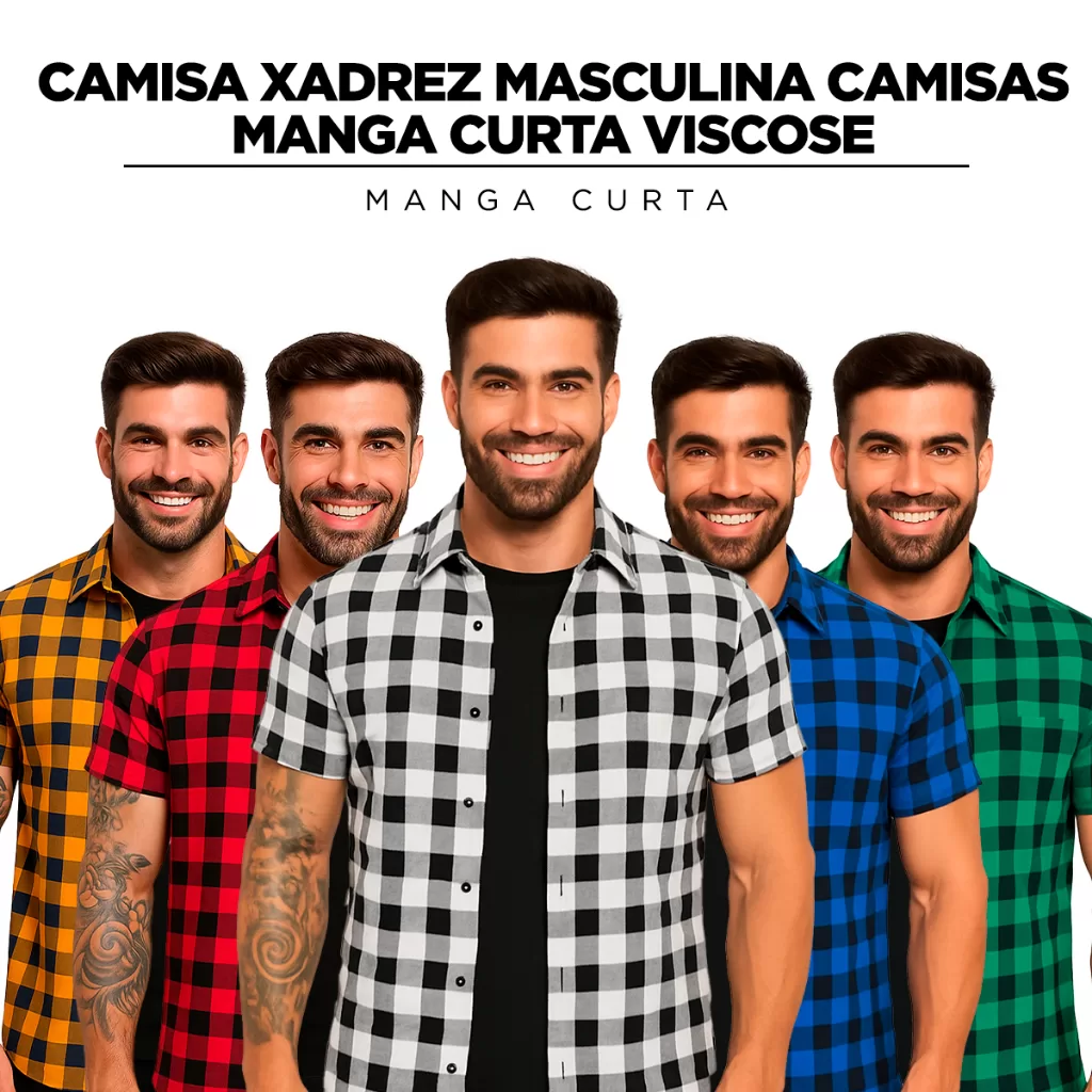 camisa xadrez masculina camisas manga curta viscose masculino colorida