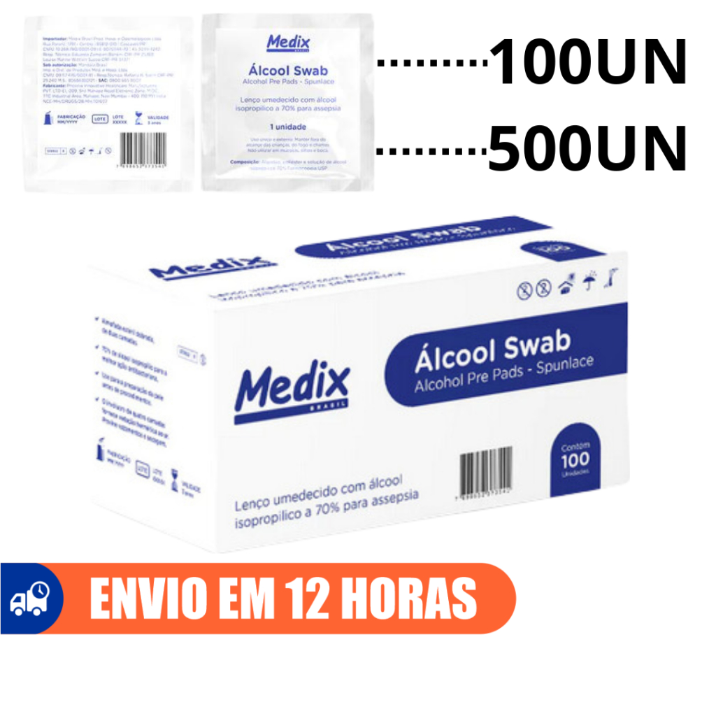 Álcool Swab 70% Saches Lenços Umedecidos  Medix