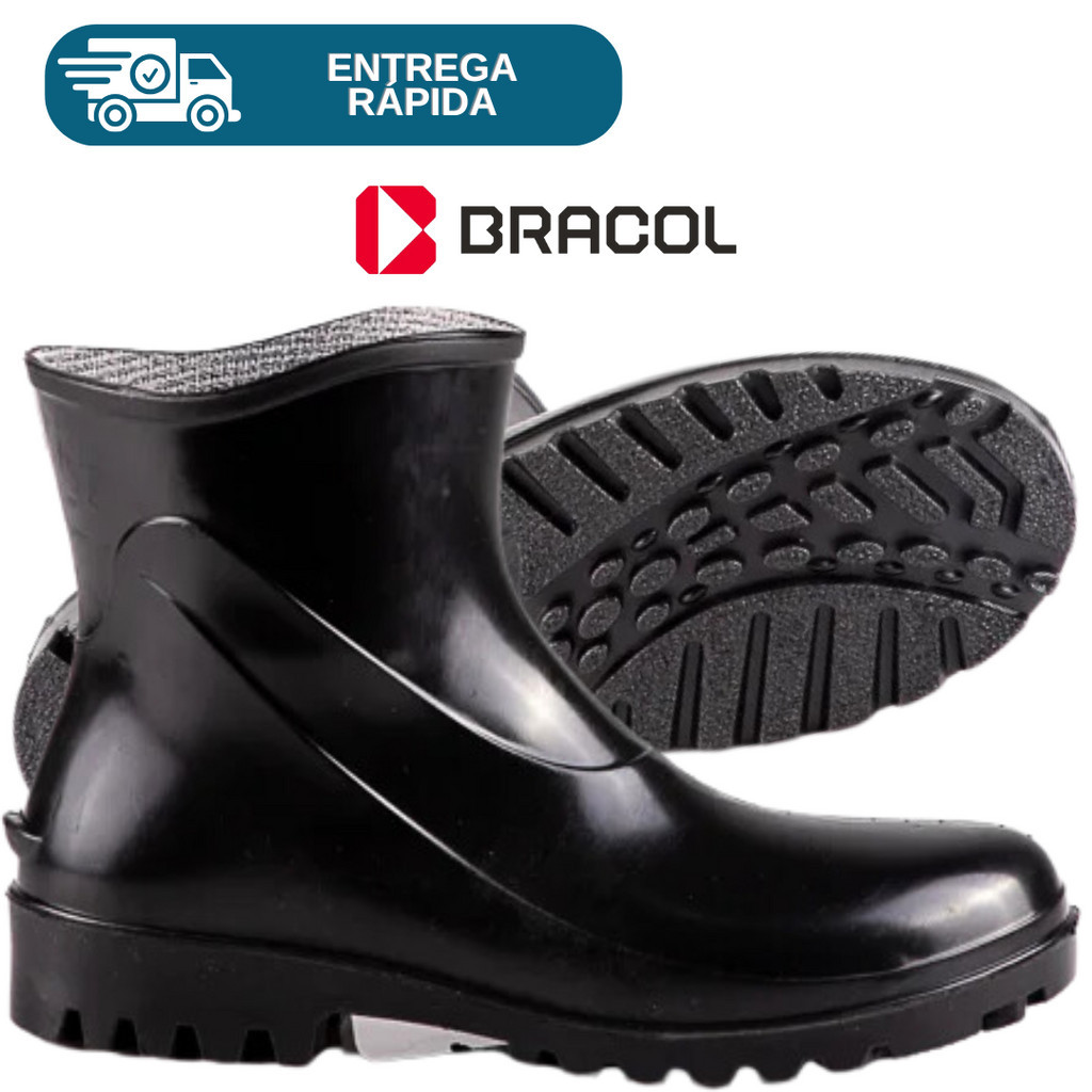 Bota Pvc Galocha Borracha Preta Cano Extra Curto Limpeza Faxina Impermeável Chuva Bracol Botinha