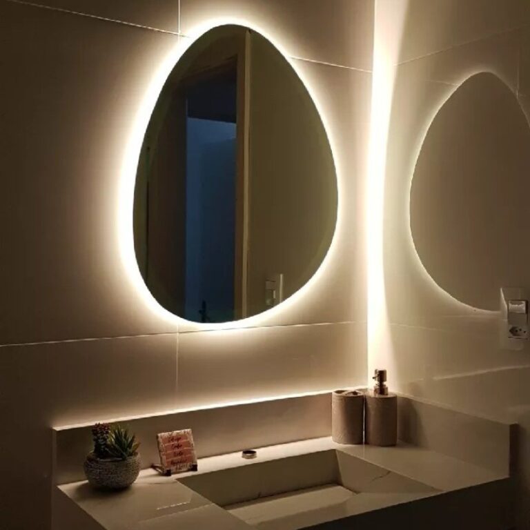 Espelho Orgânico Gigante Com Led S/ Fio Pilha Luz