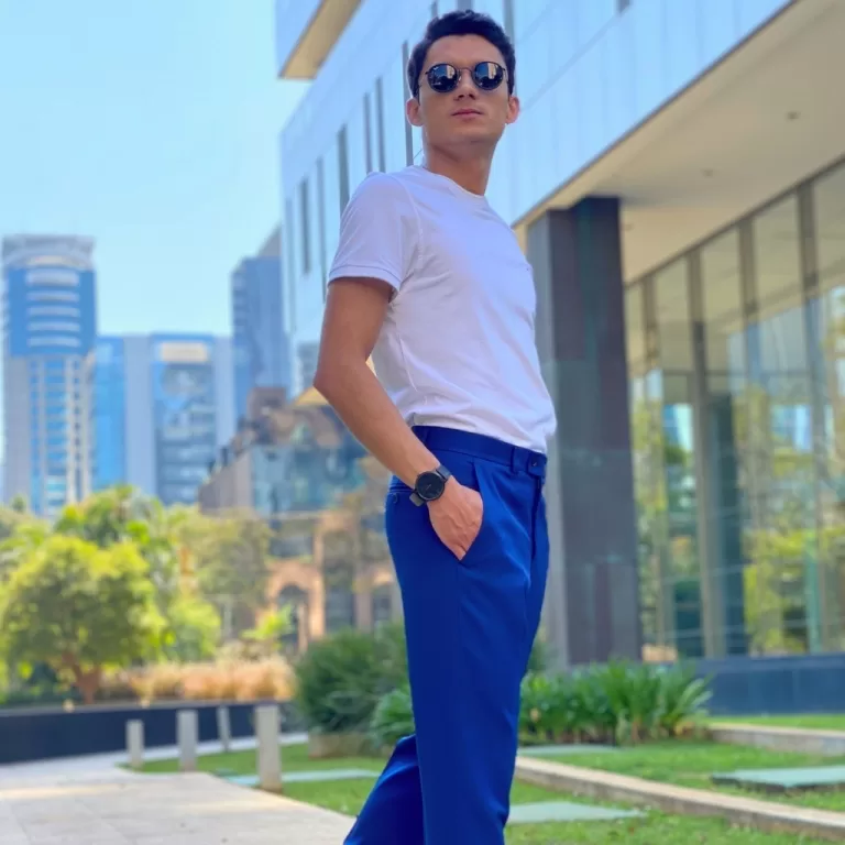 Calça Social Azul Navy Slim tecido Microfibra Lis