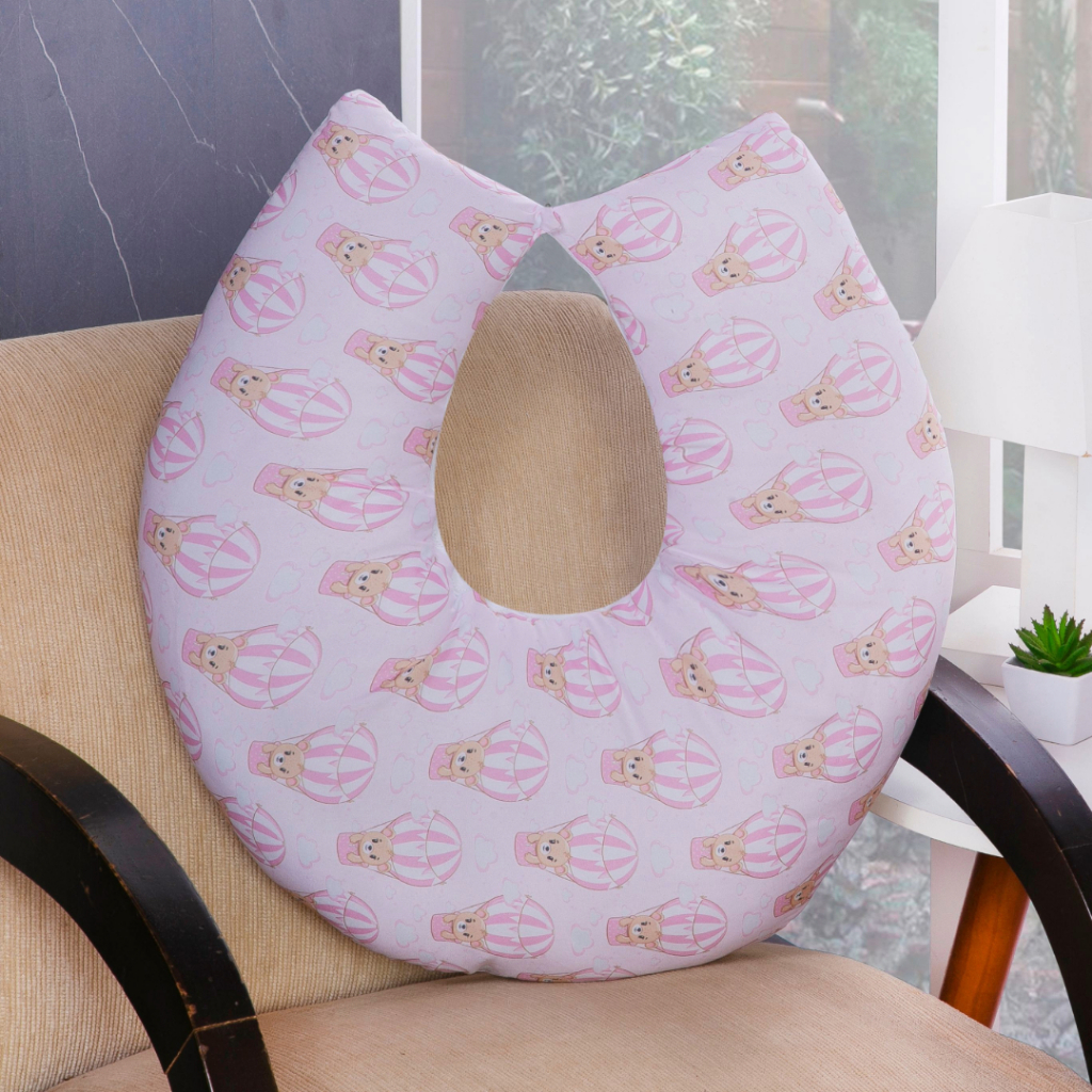 Almofada de Amamentação para Bebê Menina Sublimado Ursa Baloeira